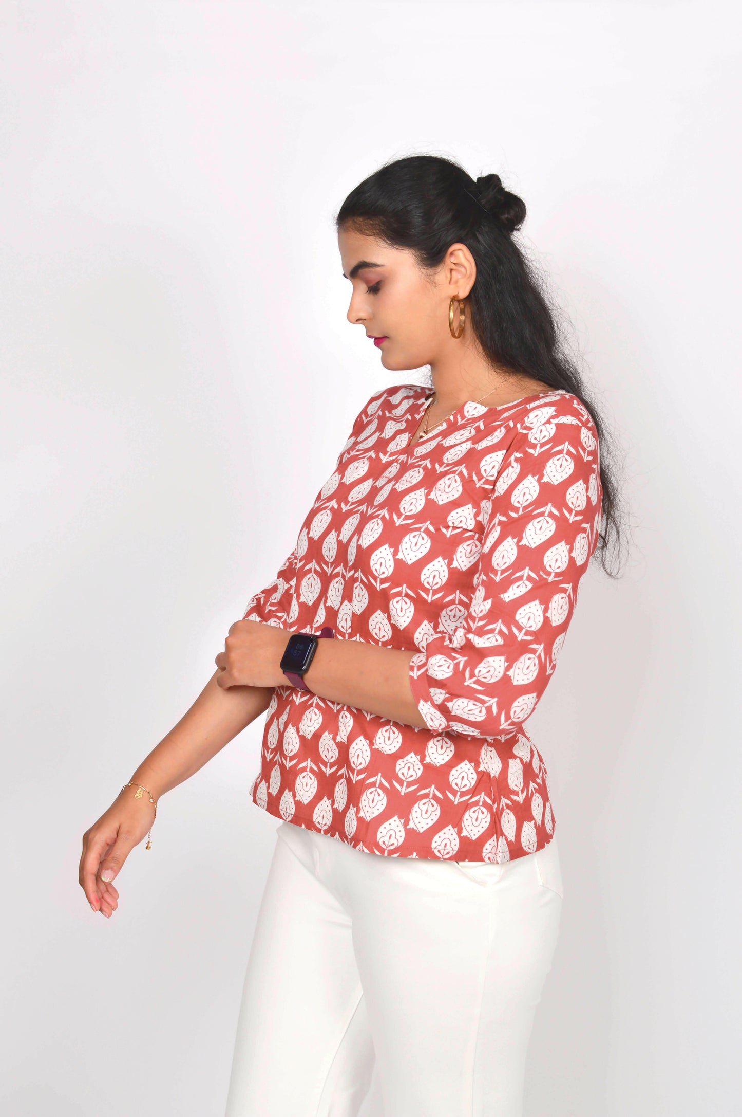 Brick Red Cotton Basic Top