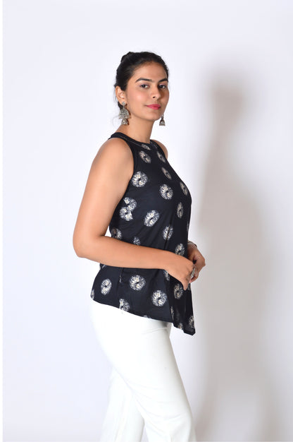 Black Halter Neck Cotton Top
