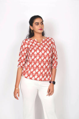 Brick Red Cotton Basic Top