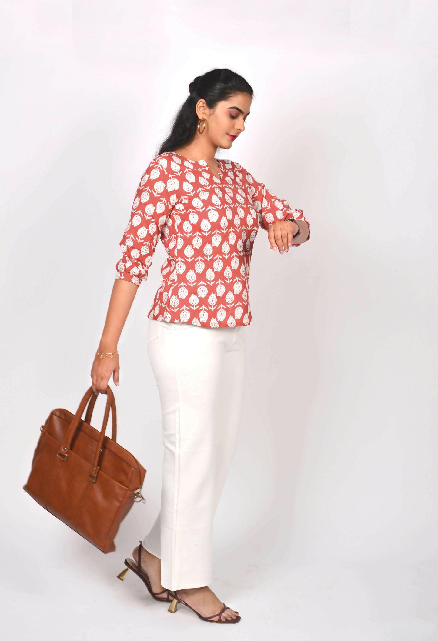 Brick Red Cotton Basic Top
