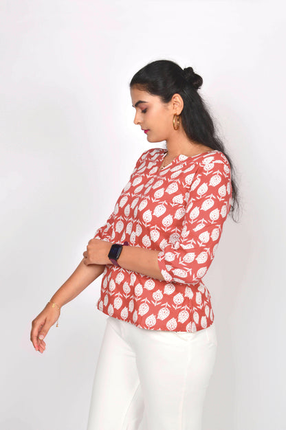 Brick Red Cotton Basic Top