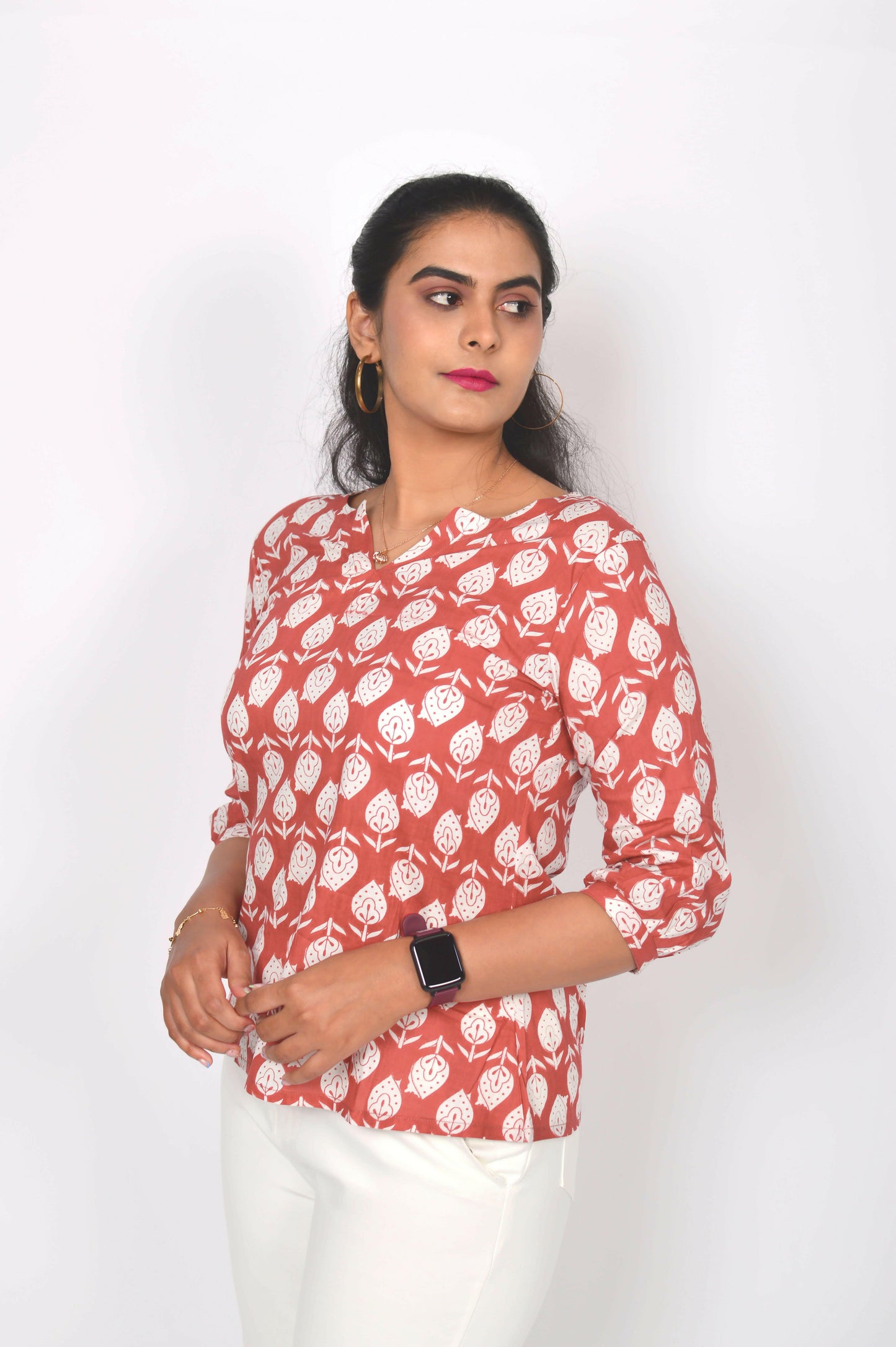 Brick Red Cotton Basic Top