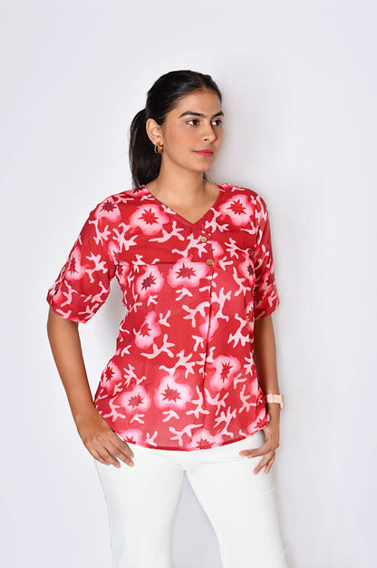 Crimson Abstract Top
