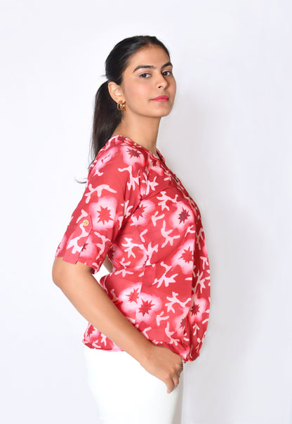 Crimson Abstract Top