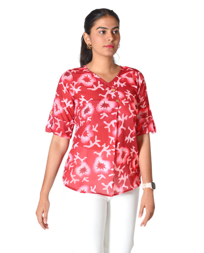 Crimson Abstract Top