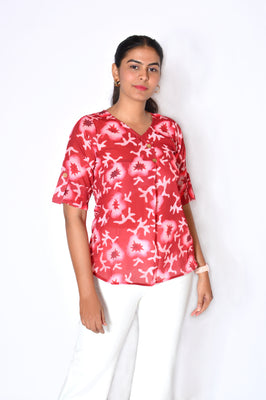 Crimson Abstract Top