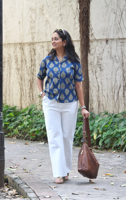 Blue Loom Collar Shirt