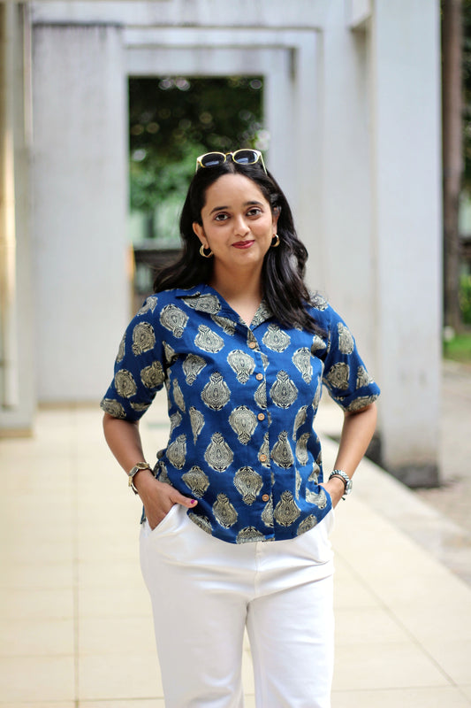 Blue Loom Collar Shirt