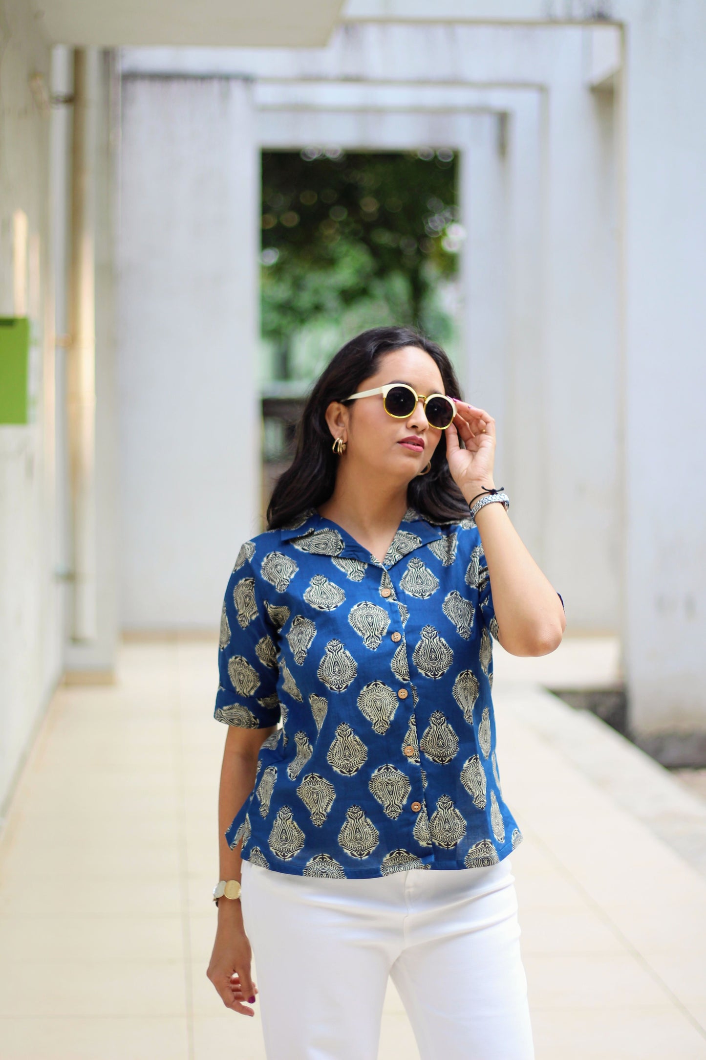 Blue Loom Collar Shirt